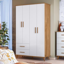 Guarda Roupa Infantil Noah Retrô 4 Portas e 2 Gavetas Nature/Branco Acetinado - Peternella Móveis Guarda Roupa Infantil Noah Retrô 4 Portas e 2 Gavetas Nature/Branco Acetinado - Peternella Móveis