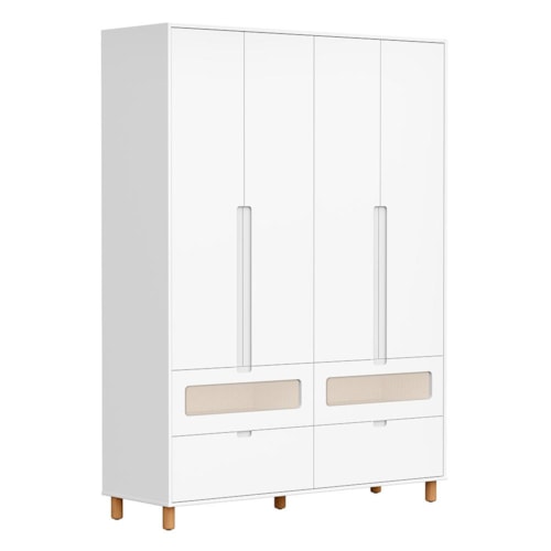 Guarda Roupa Infantil Ollie 4 Portas e 4 Gavetas Branco Fosco - Reller Móveis