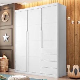 Guarda Roupa Infantil Pietra 3 Portas e 4 Gavetas Branco - PR Baby  Guarda Roupa Infantil Pietra 3 Portas e 4 Gavetas Branco - PR Baby