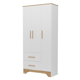 Guarda Roupa Infantil Popy Retrô Plus 3 Portas e 2 Gavetas Branco Brilho/Amêndoa - Móveis Peroba