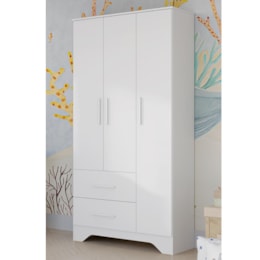 Guarda Roupa Infantil Popy Retrô Plus 3 Portas e 2 Gavetas Branco Brilho - Móveis Peroba