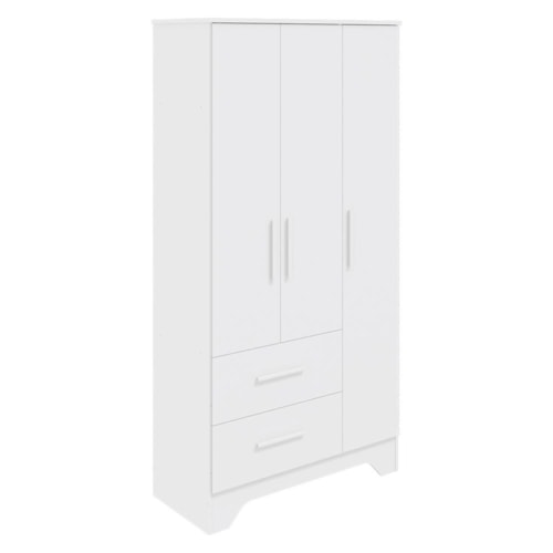 Guarda Roupa Infantil Popy Retrô Plus 3 Portas e 2 Gavetas Branco Brilho - Móveis Peroba
