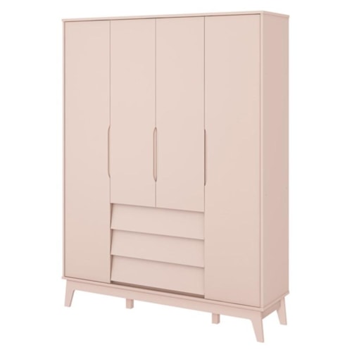 Guarda Roupa Infantil Prince 4 Portas Rosa Fosco - Reller Móveis