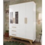 Guarda Roupa Infantil Retrô 4 Portas com Janelas e 3 Gavetas Branco Brilho/Amêndoa - Móveis Peroba