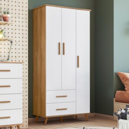 Guarda Roupa Infantil Retrô Lunare 3 Portas e 2 Gavetas Nature/Branco Acetinado - Peternella Móveis Guarda Roupa Infantil Retrô Lunare 3 Portas e 2 Gavetas Nature/Branco Acetinado - Peternella Móveis