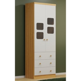 Guarda Roupa Infantil Uli New 2 Portas e 3 Gavetas Branco Brilho/Amêndoa - Móveis Peroba