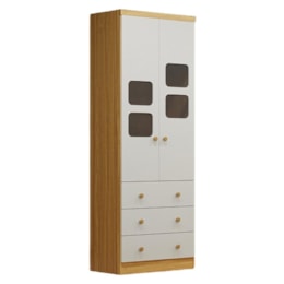 Guarda Roupa Infantil Uli New 2 Portas e 3 Gavetas Branco Brilho/Amêndoa - Móveis Peroba