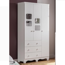 Guarda Roupa Infantil Uli New 3 Portas e 3 Gavetas Branco Brilho - Móveis Peroba