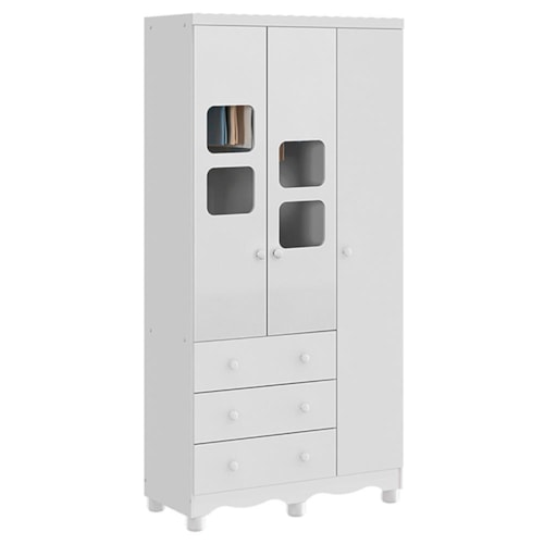 Guarda Roupa Infantil Uli New 3 Portas e 3 Gavetas Branco Brilho - Móveis Peroba