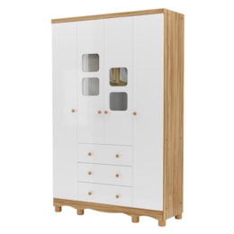 Guarda Roupa Infantil Uli New 4 Portas e 3 Gavetas Branco Brilho/Amêndoa - Móveis Peroba