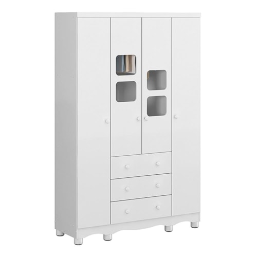 Guarda Roupa Infantil Uli New 4 Portas e 3 Gavetas Branco Brilho - Móveis Peroba