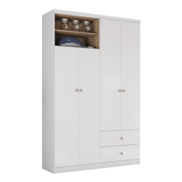 Guarda Roupa Infantil Vanila 4 Portas e 2 Gavetas Branco/Jequitibá - Móveis Henn