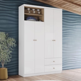 Guarda Roupa Infantil Vanila 4 Portas e 2 Gavetas Branco/Jequitibá - Móveis Henn