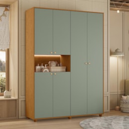 Guarda Roupa Infantil Vittoria 6 Portas e 2 Gavetas Cinamomo/Sálvia - Móveis Albatroz