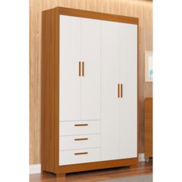 Guarda Roupa Infantil Zaki 4 Portas e 3 Gavetas Branco Fosco/Savana - Reller Móveis
