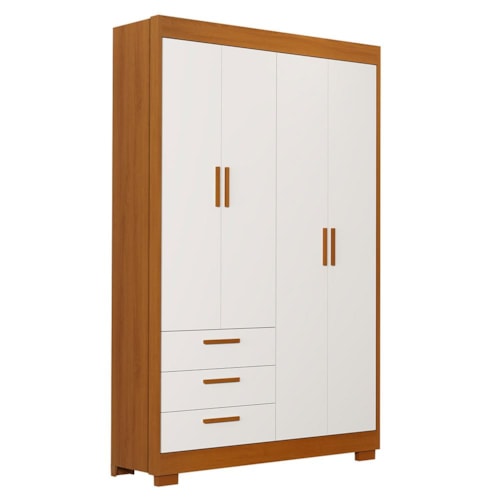 Guarda Roupa Infantil Zaki 4 Portas e 3 Gavetas Branco Fosco/Savana - Reller Móveis