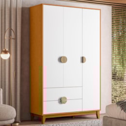 Guarda Roupa Ipê 3 Portas e 2 Gavetas Cinamomo/Branco - Móveis Albatroz
