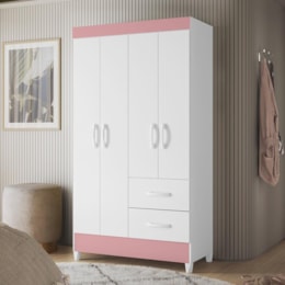 Guarda Roupa Mobi 4 Portas e 2 Gavetas Flex Branco/Rosa - Móveis Albatroz Guarda Roupa Mobi 4 Portas e 2 Gavetas Flex Branco/Rosa - Móveis Albatroz