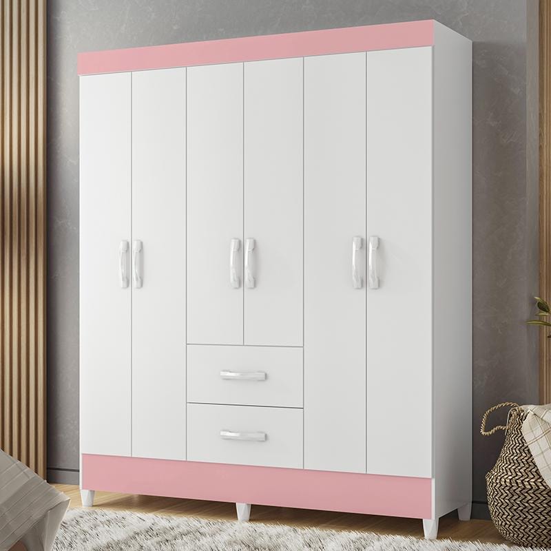 Guarda Roupa Mobi 6 Portas e 2 Gavetas Flex Branco Fosco - Móveis