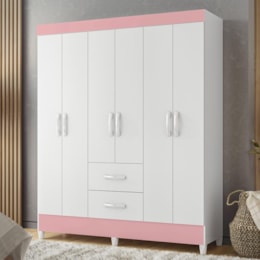Guarda Roupa Mobi 6 Portas e 2 Gavetas Flex Branco/Rosa - Móveis Albatroz Guarda Roupa Mobi 6 Portas e 2 Gavetas Flex Branco/Rosa - Móveis Albatroz