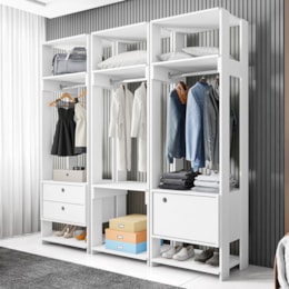 Guarda Roupa Modulado Closet Completo Titan Branco Velluto - PR Móveis   Guarda Roupa Modulado Closet Completo Titan Branco Velluto - PR Móveis