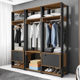 Guarda Roupa Modulado Closet Completo Titan Preto Velluto/Freijó - PR Móveis  Guarda Roupa Modulado Closet Completo Titan Preto Velluto/Freijó - PR Móveis