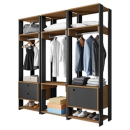 Guarda Roupa Modulado Closet Completo Titan Preto Velluto/Freijó - PR Móveis  Guarda Roupa Modulado Closet Completo Titan Preto Velluto/Freijó - PR Móveis