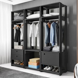 Guarda Roupa Modulado Closet Completo Titan Preto Velluto - PR Móveis   Guarda Roupa Modulado Closet Completo Titan Preto Velluto - PR Móveis