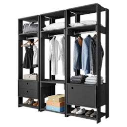 Guarda Roupa Modulado Closet Completo Titan Preto Velluto - PR Móveis Guarda Roupa Modulado Closet Completo Titan Preto Velluto - PR Móveis