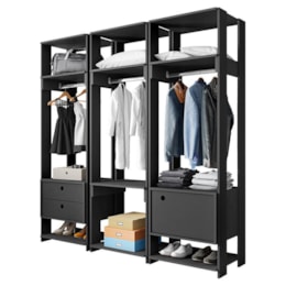 Guarda Roupa Modulado Closet Completo Titan Preto Velluto - PR Móveis  