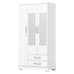 Guarda Roupa Solteiro Açaí 3 Portas e 2 Gavetas Branco com Espelho - Móveis Henn