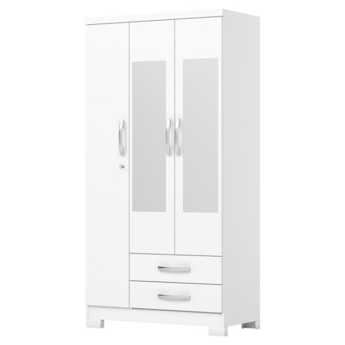 Guarda Roupa Solteiro Açaí 3 Portas e 2 Gavetas Branco com Espelho - Móveis Henn