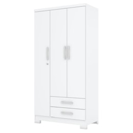 Guarda Roupa Solteiro Açaí 3 Portas e 2 Gavetas Branco - Móveis Henn