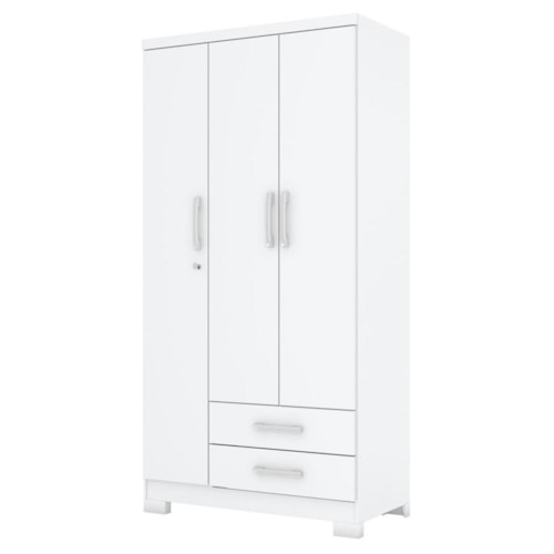 Guarda Roupa Solteiro Açaí 3 Portas e 2 Gavetas Branco - Móveis Henn