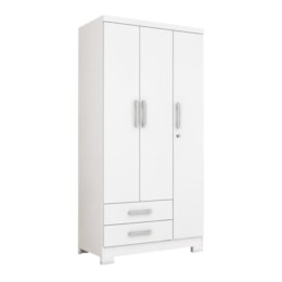 Guarda Roupa Solteiro Açaí 3 Portas e 2 Gavetas Branco - Móveis Henn