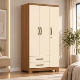 Guarda Roupa Solteiro Açaí 3 Portas e 2 Gavetas Cinamomo/Off White - Móveis Henn