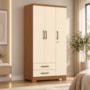 Guarda Roupa Solteiro Açaí 3 Portas e 2 Gavetas Cinamomo/Off White - Móveis Henn