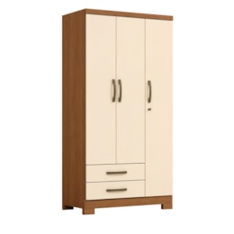 Guarda Roupa Solteiro Açaí 3 Portas e 2 Gavetas Cinamomo/Off White - Móveis Henn