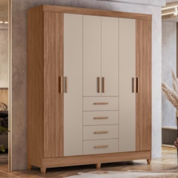 Guarda Roupa Solteiro Aruba 6 Portas e 4 Gavetas Carvalho/Fendi - Moval Guarda Roupa Solteiro Aruba 6 Portas e 4 Gavetas Carvalho/Fendi - Moval