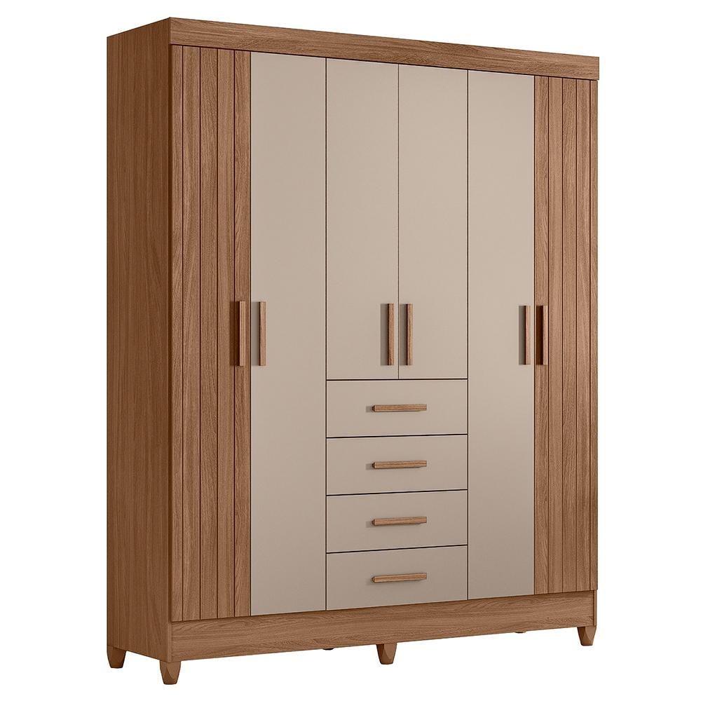 Guarda Roupa Solteiro Aruba 6 Portas e 4 Gavetas Carvalho/Fendi