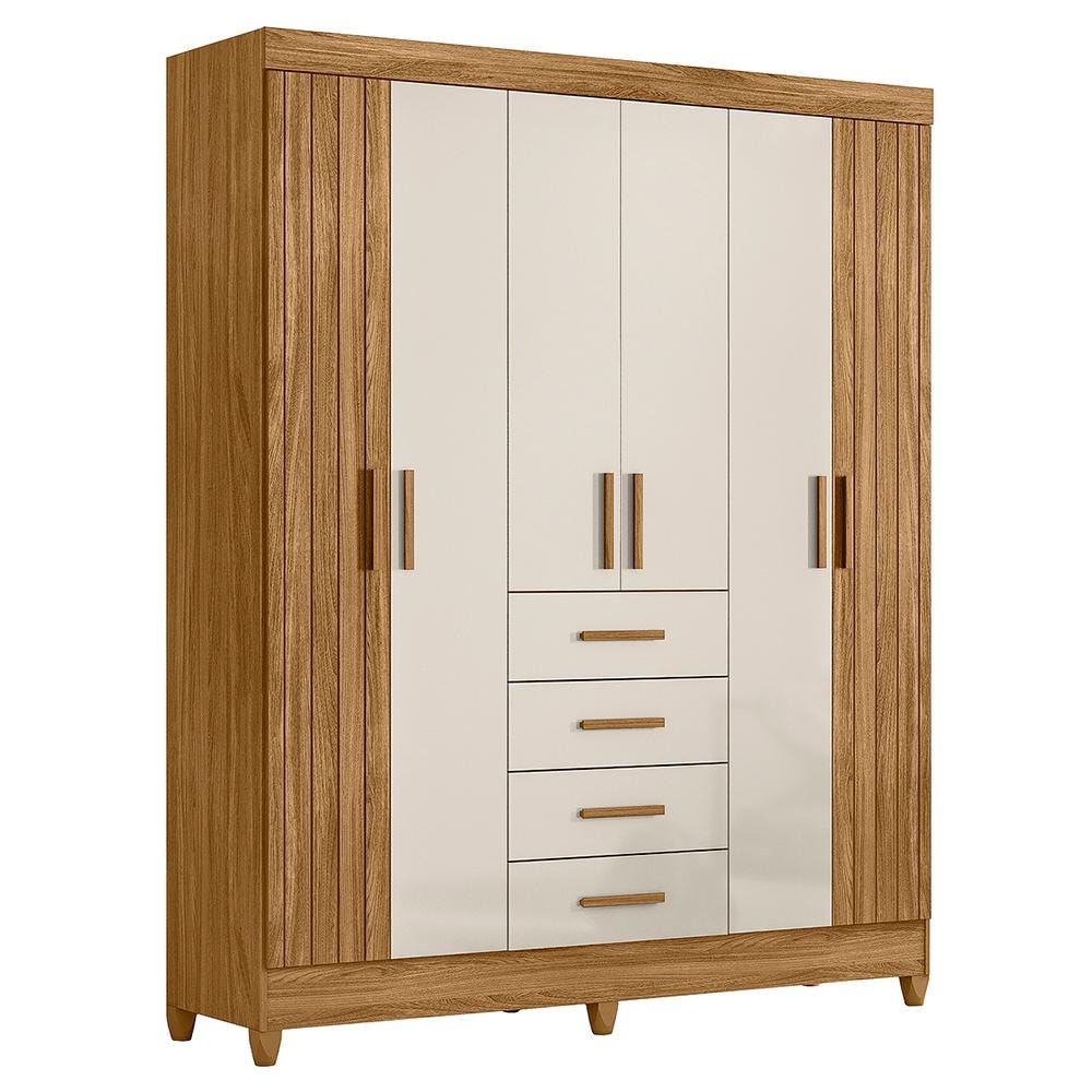 Guarda Roupa Solteiro Aruba 6 Portas e 4 Gavetas Carvalho/Fendi