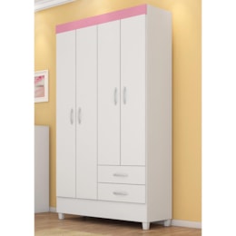 Guarda Roupa Solteiro Astro 4 Portas e 2 Gavetas Branco/Rosa - Demóbile