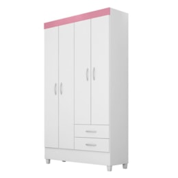 Guarda Roupa Solteiro Astro 4 Portas e 2 Gavetas Branco/Rosa - Demóbile Guarda Roupa Solteiro Astro 4 Portas e 2 Gavetas Branco/Rosa - Demóbile