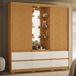 Guarda Roupa Solteiro Atena 2 Portas 6 Gavetas Flex Cinamomo/Off White com LED – Móveis Albatroz