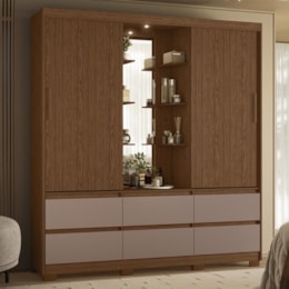 Guarda Roupa Solteiro Atena 2 Portas 6 Gavetas Flex Nogueira/Capuccino com LED – Móveis Albatroz