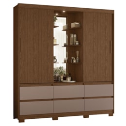 Guarda Roupa Solteiro Atena 2 Portas 6 Gavetas Flex Nogueira/Capuccino com LED – Móveis Albatroz