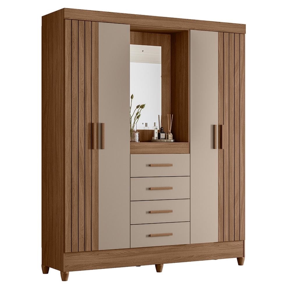 Guarda Roupa Solteiro Atenas 4 Portas e 4 Gavetas Carvalho/Fendi