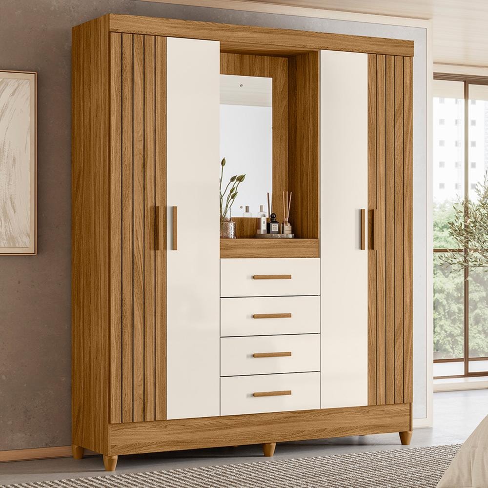 Guarda Roupa Solteiro Atenas 4 Portas e 4 Gavetas Carvalho/Fendi