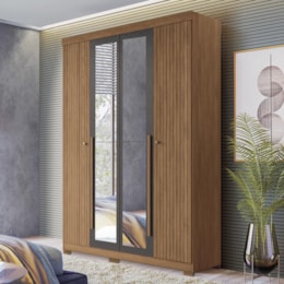 Guarda Roupa Solteiro Buriti Ripado 4 Portas Jatobá/Grafite com Espelho e Pés - Santos Andirá Guarda Roupa Solteiro Buriti Ripado 4 Portas Jatobá/Grafite com Espelho e Pés - Santos Andirá