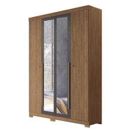 Guarda Roupa Solteiro Buriti Ripado 4 Portas Jatobá/Grafite com Espelho e Pés - Santos Andirá Guarda Roupa Solteiro Buriti Ripado 4 Portas Jatobá/Grafite com Espelho e Pés - Santos Andirá